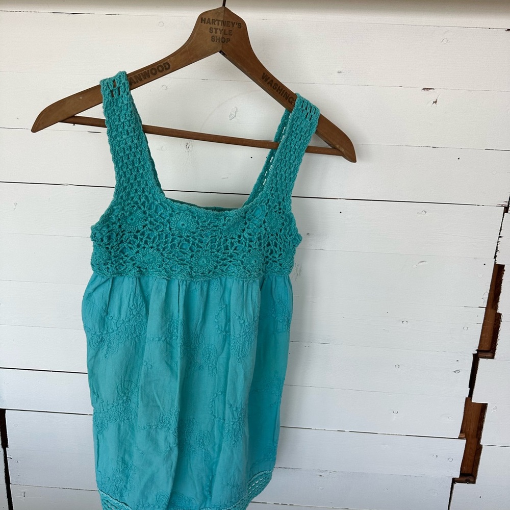 Turquoise Crochet Tank Top